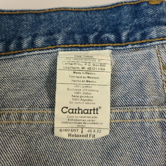 Carhartt Relaxed Fit Jeans Men's Size 46x32 Blue Denim Work - Picture 9 of 13